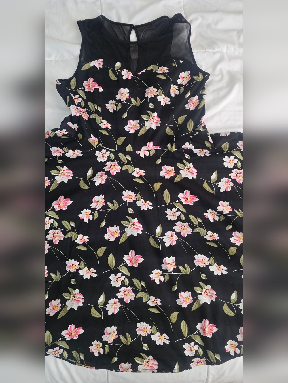 Belsira - Black Floral Dress with Pink and Yellow Blooms